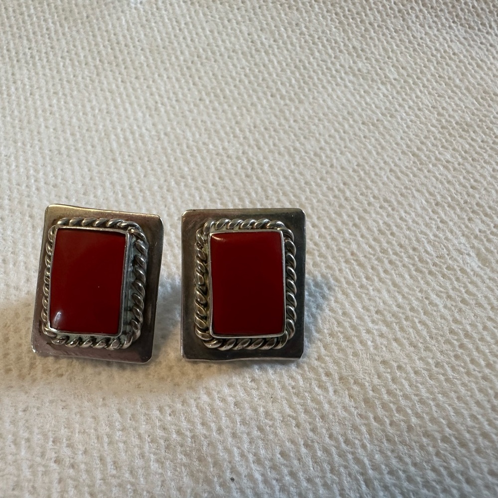 Red gemstone Solid‎ 925 Sterling Silver Earrings